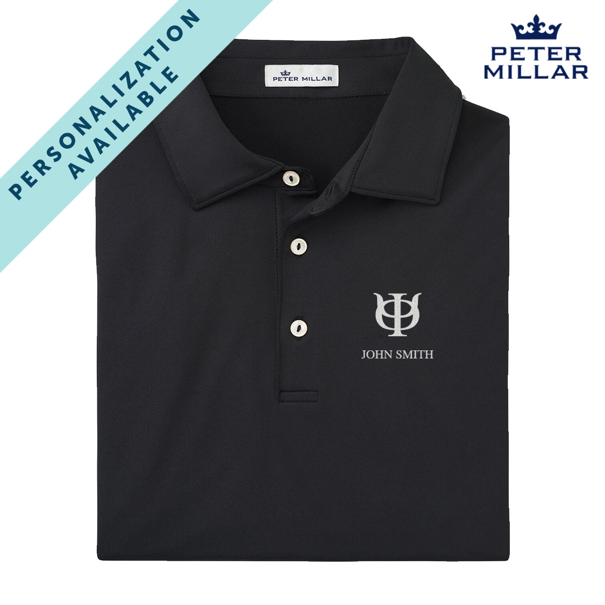 Phi Psi Personalized Peter Millar Black Polo With Symbol