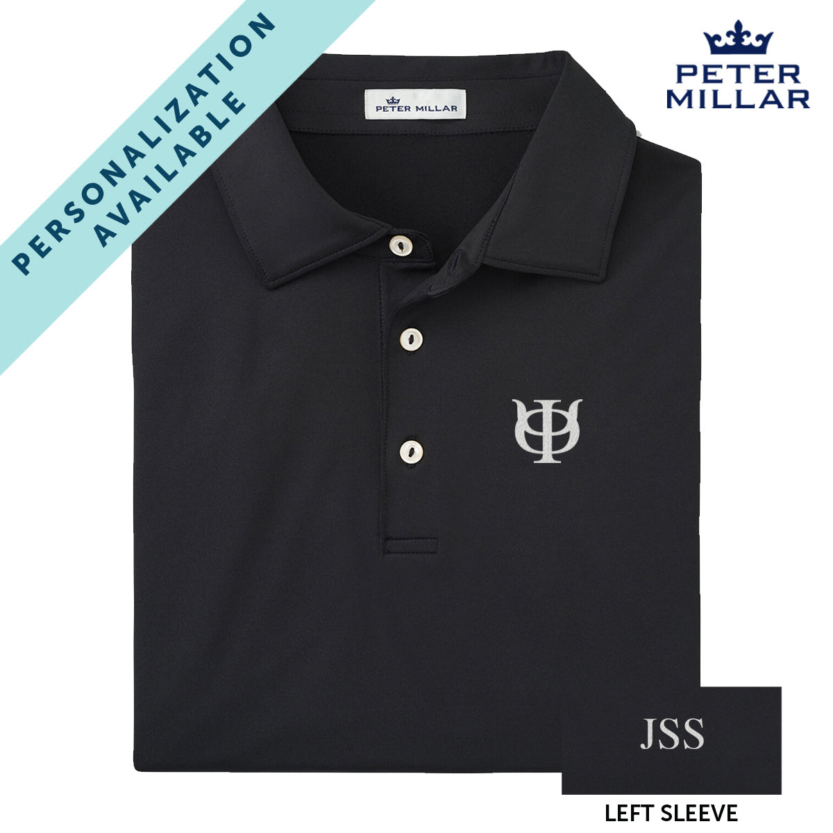 Phi Psi Personalized Peter Millar Black Polo With Symbol